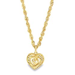 10k Yellow Gold Heart Pendant Charm Necklace