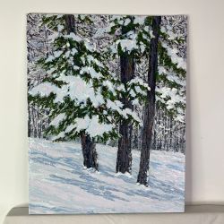 Winter Theme "Snowy Day" - Acrylic on Canvas Panel Painting in Size 8" x 10" By Deb Bossert Artworks