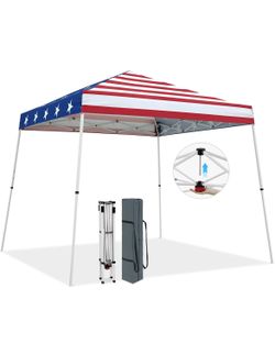 New 10x10 Pop Up Canopy Tent, Portable Outdoor Shelter with Carry Bag for Tailgate, Party, Beach, Picnic, and Camping, 10x10 Base 8x8 Top, American Fl