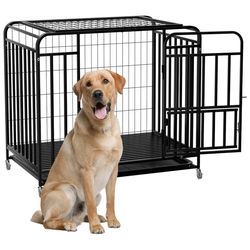 42 Inch Steel Dog Crate for High Anxiety Dogs, Chew Proof Kennel with Reinforced Corners, Heavy Duty Cage with Removable Pan, for Indoor and Outdoor U