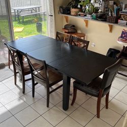 Wooden Dining Table With 5 Chairs + 3 Stools