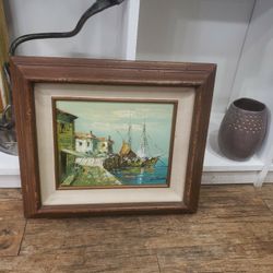 Vintage Harbor oil painting on canvas