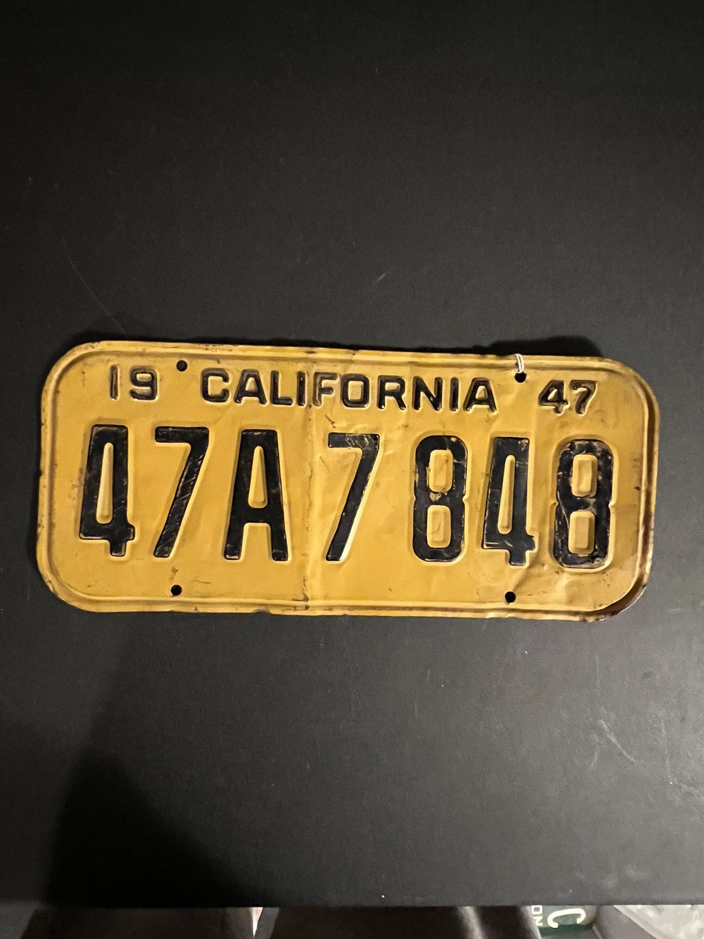 Vintage 1947, California License Plate, Collectible, Black And Yellow