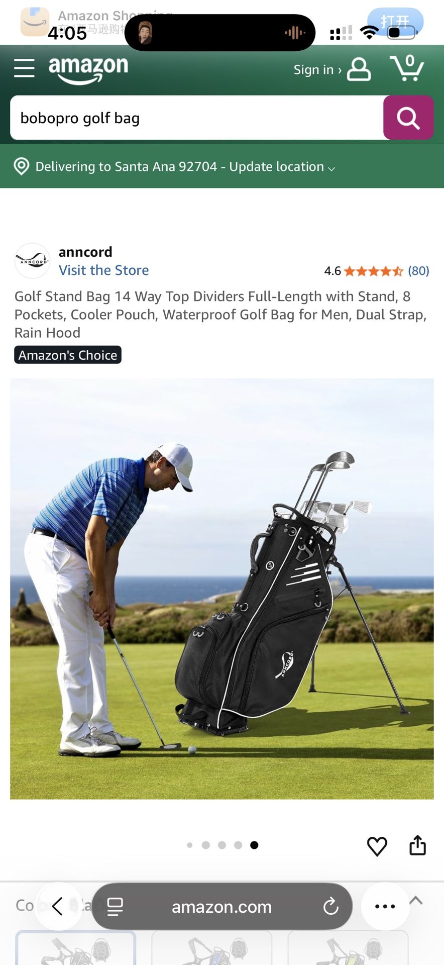 Golf Stand Bag 14 Way Top Dividers Full-Length with Stand, 8 Pockets, Cooler Pouch, Waterproof Golf Bag for Men, Dual Strap, Rain Hood