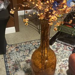Glass Floor Vase With Flowers 40 Inches tall