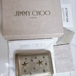 Preloved Jimmy Choo Bifold Wallet with Coin Pocket Star motif Leather Gold