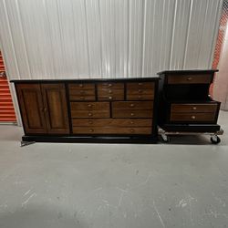 Vintage Nine Drawer Dresser And Matching Nightstand