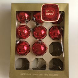 8 Vintage Red Shiny Brite Christmas Tree Ornament Bulbs 