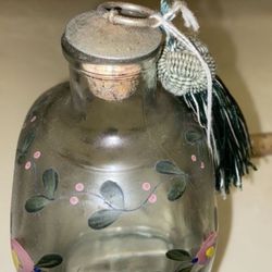 VINTAGE/ANTIQUE  COLLECTIBLE  HAND PAINTED FLORAL PORTUGAL WHISKEY BOTTLE