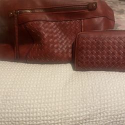 Red Leather Purse w/ matching wallet