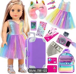 American 18 Inch Doll Travel Suitcase Play Set with 18 Inch Doll Clothes and Accessories