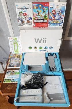 Nintendo Wii Console, Wiisport Edition Bundle With All Accessories, And 5 Video Games!