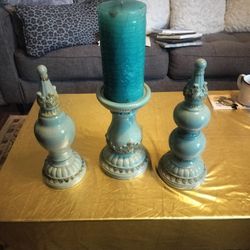Turquoise And Gold Calendar Holder Matching Set