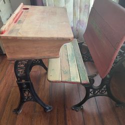 Antique Child’s Classroom Desk And Chair