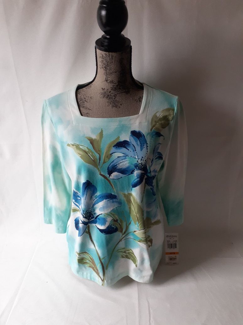 Alfred Dunner women's floral print square neck top size S