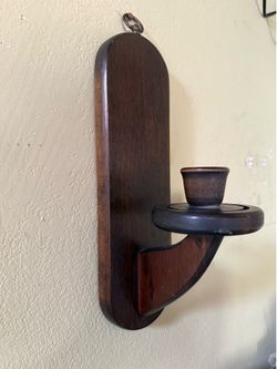 Vintage Wooden Wall Candle Sconce Holder Dark Wood Mid Century Rustic Decor