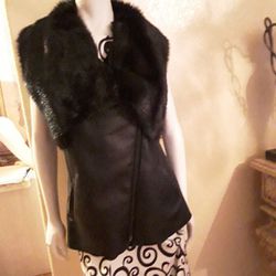 Leather Fur Vest with tags