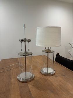 Pair of Glass and Chrome Table Lamps