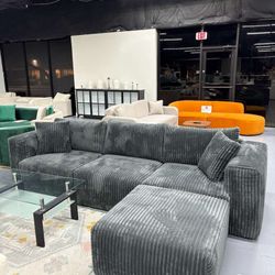 Grey Corduroy Sectional Couch,Cloud with L-Shape Chaise Modern Modular Sofa Plush Fabric
