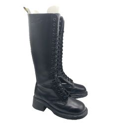 DOC MARTENS Knee High Boots Womens Size 6.5 US/4 UK Black Leather 20 Eye Combat