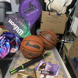 Sporting Goods - Basketballs, Tennis Rackets.  Stretch Bands