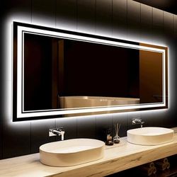 AWANDEE 72x32 LED Bathroom Mirror with Front and Backlit, Large Dimmable Bathroom Mirror with 3 Color Lights, Wall Mounted Lighted Vanity Mirror with 