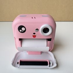 Kids Instant Print Camera Pink Cute Face Thermal Paper Camera No Ink Required