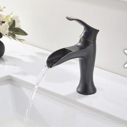 VESLA HOME Single Handle One Hole Oil Rubbed Bronze Finish Large Spout Waterfall Vanity Bathroom Faucet, Lavatory Bathroom Sink Faucet F55