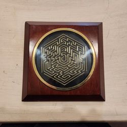 Mid Century Black & Brass Solid Wood Cube Flat Maze, 7.5"×7.5", good condition 