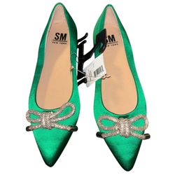 Steve Madden SMNY Womens Size 7 Green Bow Bling Fancy Pointed Flats