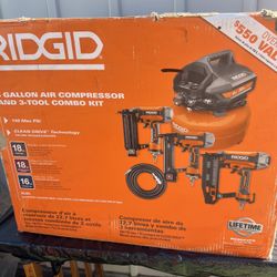 RIDGID 6 Gal. Portable Electric Pancake Air Compressor w/ 18GA Brad Nailer, 16GA Straight Finish Nailer, & 18GA Finish Stapler