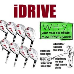 Golf Clubs FULL SET OF 8 ALL Hybrid Rescue Wood Irons 5,6,7,8,9,PW,SW,LW Regular Flex Steel