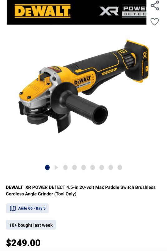 DEWALT XR POWER DETECT 4.5-in 20-volt Max Paddle Switch Brushless
Cordless Angle Grinder (Tool Only)