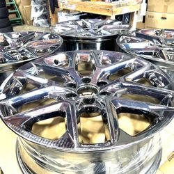  (4) 100% GENUINE GM SNOWFLAKE WHEELS CHEVY TAHOE SILVERADO 22" CHROME 22X9 5668