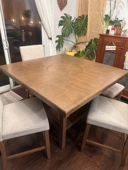 Large Solid Wood Dining Table Set – Seats 8 – Counter Height w/ Lazy Susan