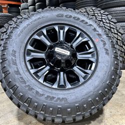 NEW FORD F250 Tremor Wheels Goodyear duratrac LT285/75R18 100% tread HAS SENSORS