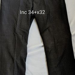 New Mens INC International. Concepts London Dress Pants. 34-35x32, Dark Gray Pinstripe, Flat Front, Very Soft, 75% Polyester, 15% Viscose, 10% Wool. T