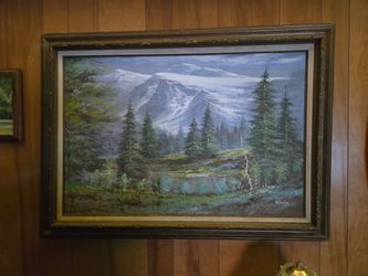 Vintage Framed Mountain Landscape Painting by "Thomas" $50/OBO