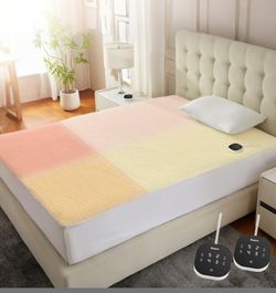 Bwarm Multizone Heated Mattress Pad King, Electric Mattress Pad Sherpa Fleece Bed Warmer with 9 Heat Settings, 1-12 Hours Auto Off Deep Pocket, Machin