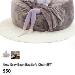 New Gray 5FT Bean Bag Sofa Chair