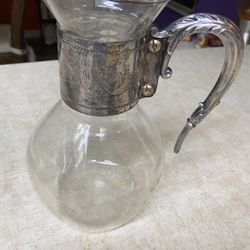 Vintage Silverplate & Glass Wine Pitcher / Water Carafe – Ornate Handle 
