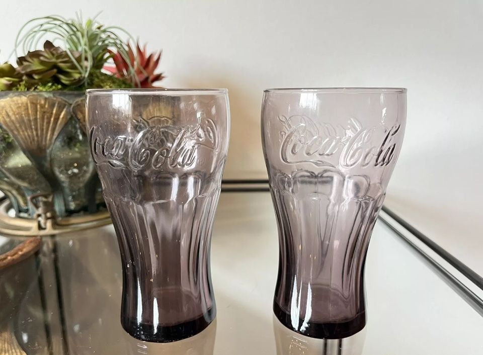 Vintage Coke Coca Cola Glasses Purple Tone