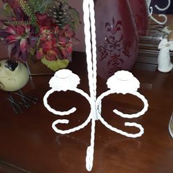 White Wrought Iron Candle Holder 