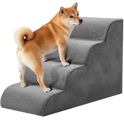 4 Step Pet Stairs Non Slip Dog Steps for Bed Couch Grey