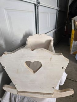 Wooden Doll Cradle with Heart Cutout