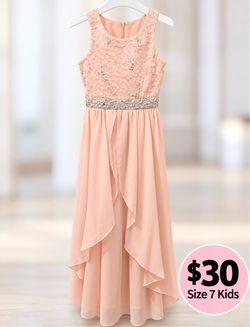 Girls Peach Lace Formal Dress Size 7