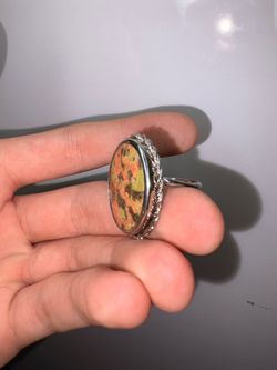 Silver Ring with Oval Stone Cabochon