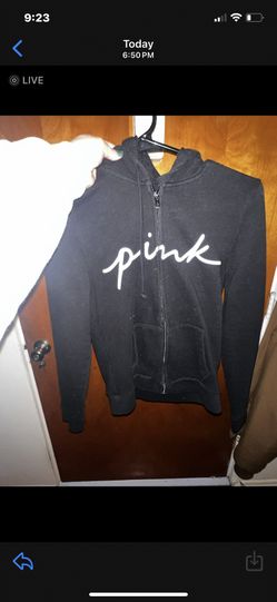 PINK Zip Up Black Hoodie 