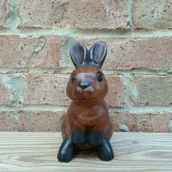 Vintage Handcarved Wood Bunny Figurine 