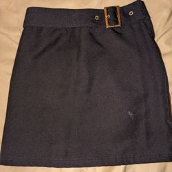 French Toast Dark Blue School Skirt Size 10, 100% Polyester, Silver Buckle On Belt, Elastic In Rear Waist 22-24, Length 15"